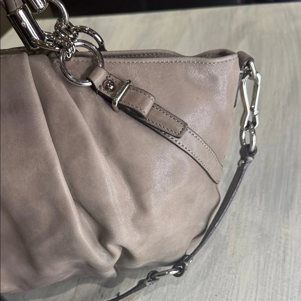 Elegant Shimmery Taupe Coach Madison Sophia Leather Handbag